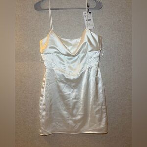 Zara White Satin Cowl Neck Corset Mini Dress Size L NWT